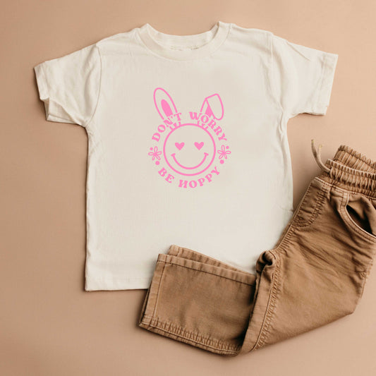 Don't Worry Be Hoppy Smiley Bunny | Toddler Short Sleeve Crew Neck