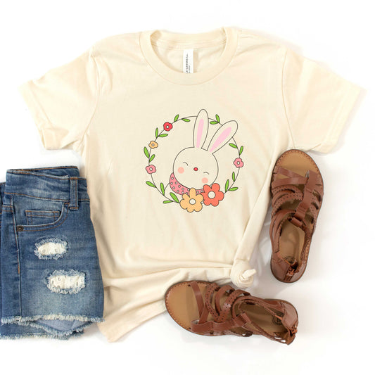 Easter Bunny Flower Wreath | Youth Short Sleeve Crew Neck