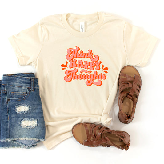 Retro Think Happy Thoughts | Youth Short Sleeve Crew Neck