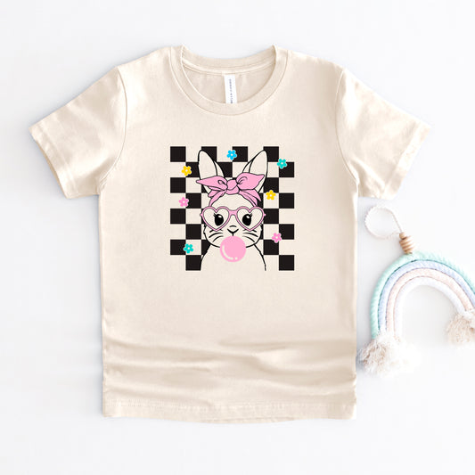 Checkered Groovy Bunny | Youth Short Sleeve Crew Neck