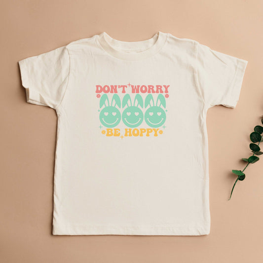 Don't Worry Be Hoppy Smiley Face With Ears | Toddler Short Sleeve Crew Neck