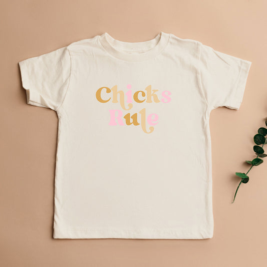 Chicks Rule Colorful | Toddler Short Sleeve Crew Neck