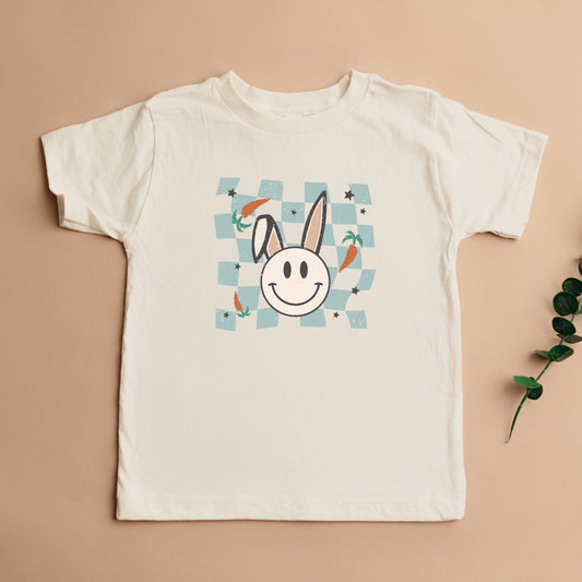 Checkered Smiley Easter Bunny | Toddler Short Sleeve Crew Neck