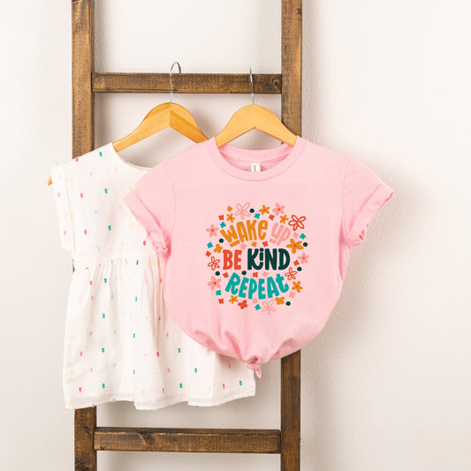 Wake Up Be Kind Repeat Floral | Toddler Short Sleeve Crew Neck