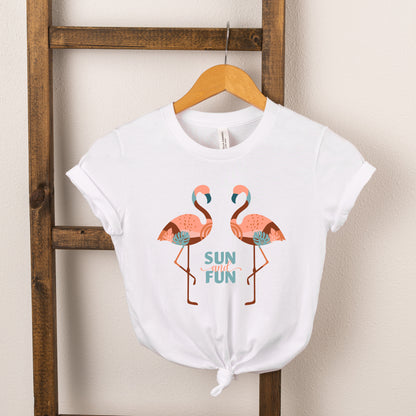 Boho Sun And Fun Flamingos | Toddler Short Sleeve Crew Neck