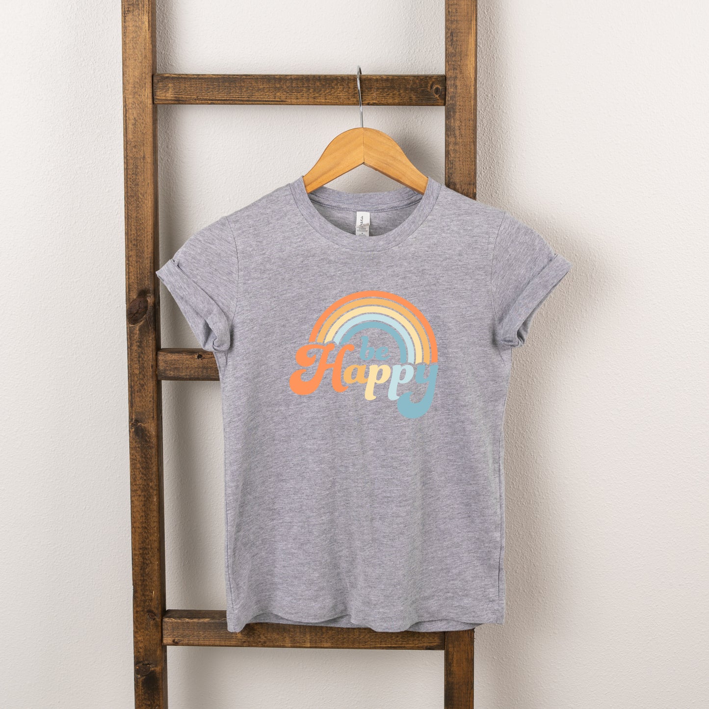 Retro Be Happy Rainbow | Toddler Short Sleeve Crew Neck