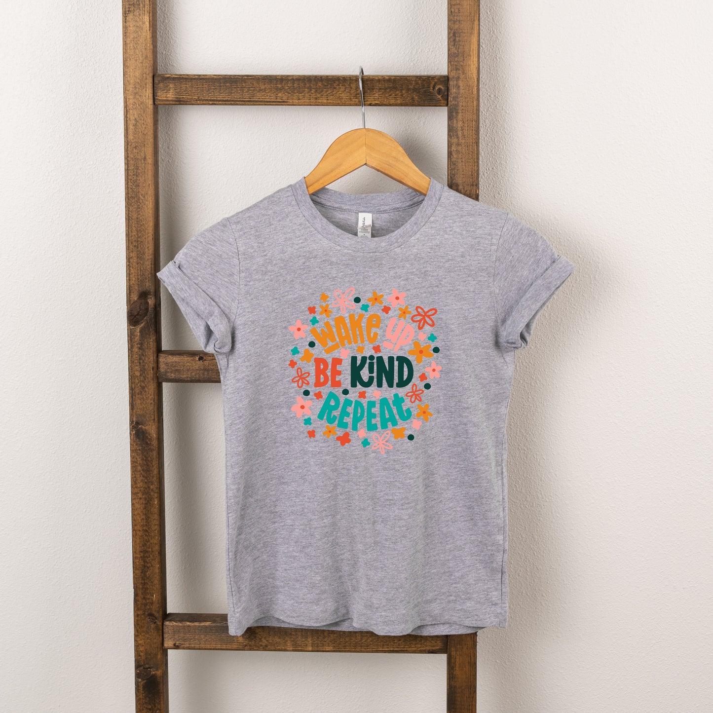 Wake Up Be Kind Repeat Floral | Toddler Short Sleeve Crew Neck