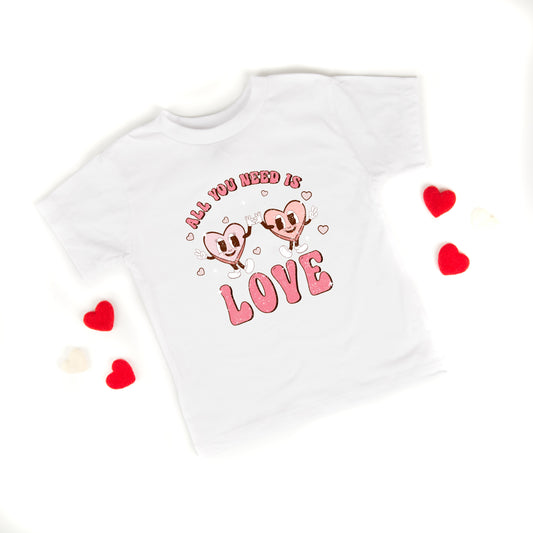 Retro All You Need Is Love Hearts | Toddler Short Sleeve Crew Neck