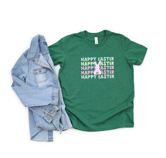 Pastel Happy Easter Stacked | Youth Short Sleeve Crew Neck
