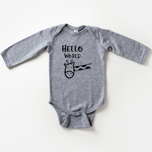 Hello World Giraffe | Baby Long Sleeve Onesie