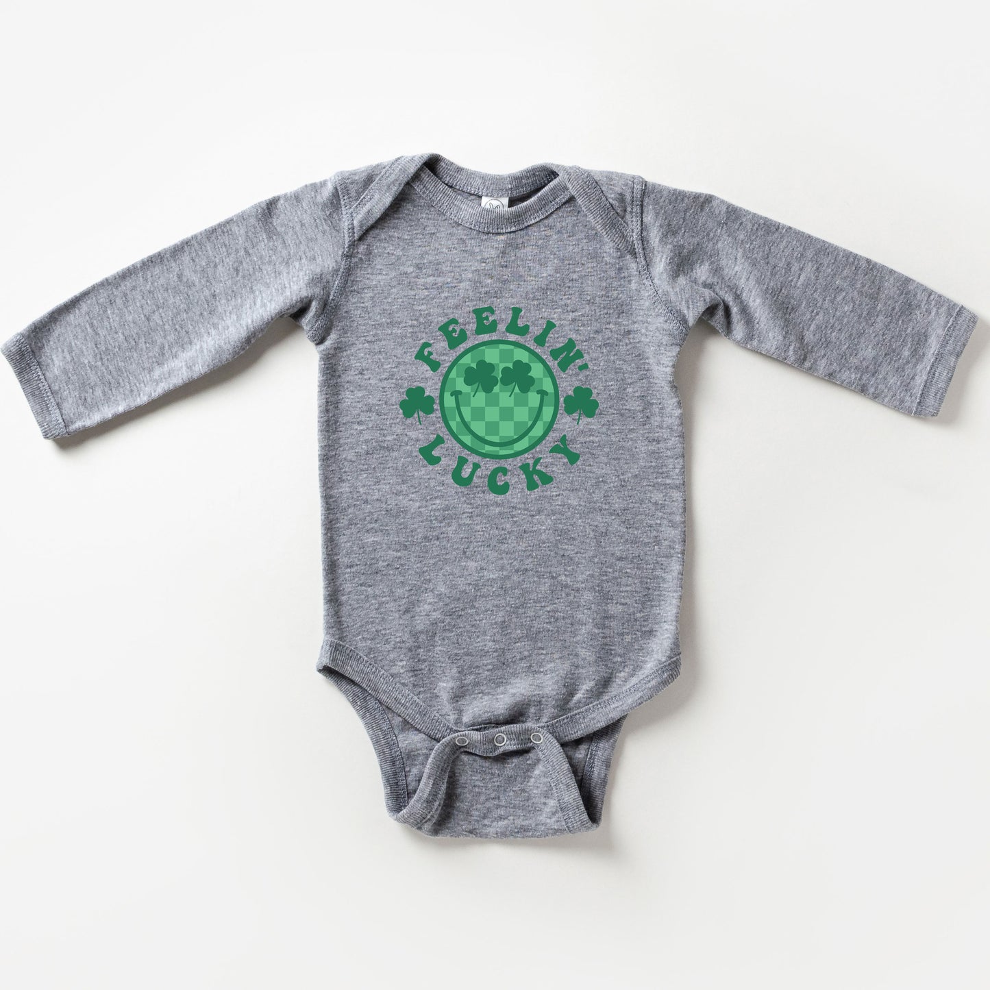 Feelin Lucky Checkered Smiley Face | Baby Long Sleeve Onesie