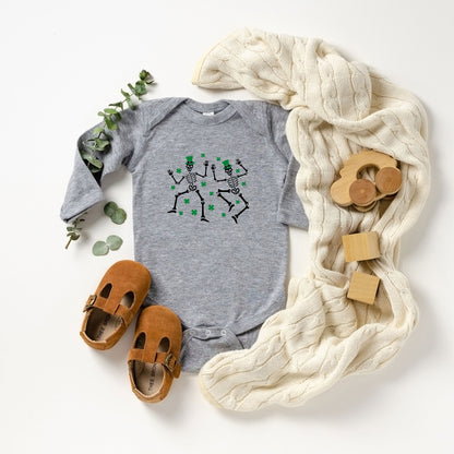 Shamrocks And Dancing Skeletons | Baby Long Sleeve Onesie