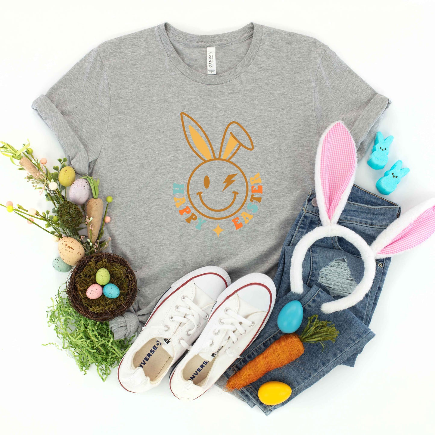 Happy Easter Smiley Lightning Bolt | Youth Short Sleeve Crew Neck