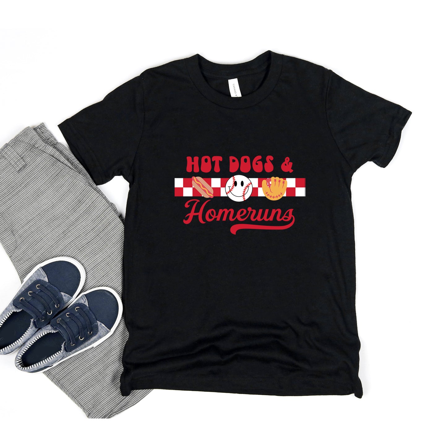 Hot Dogs and Home Runs Smiley Face | Toddler Short Sleeve Crew Neck