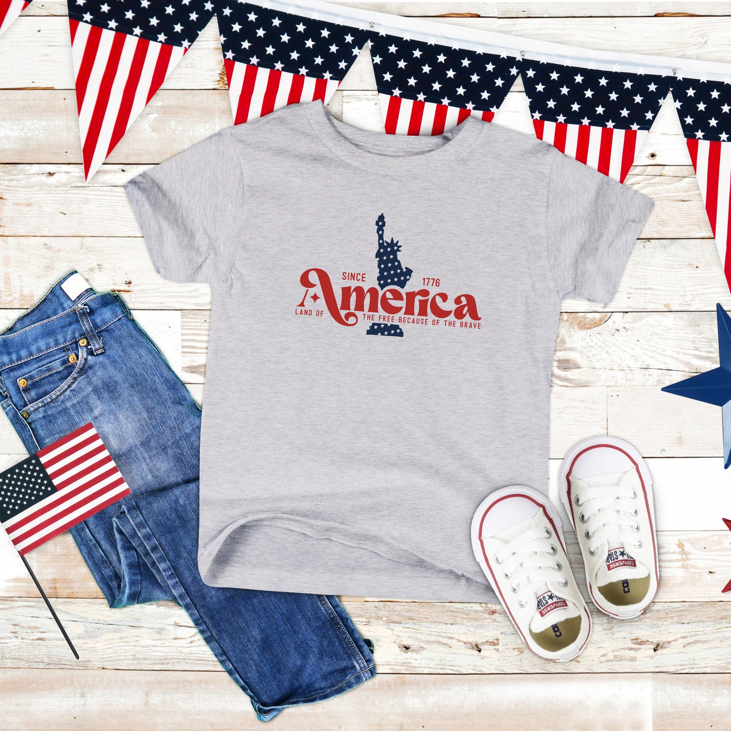 America Statue | Toddler Short Sleeve Crew Neck