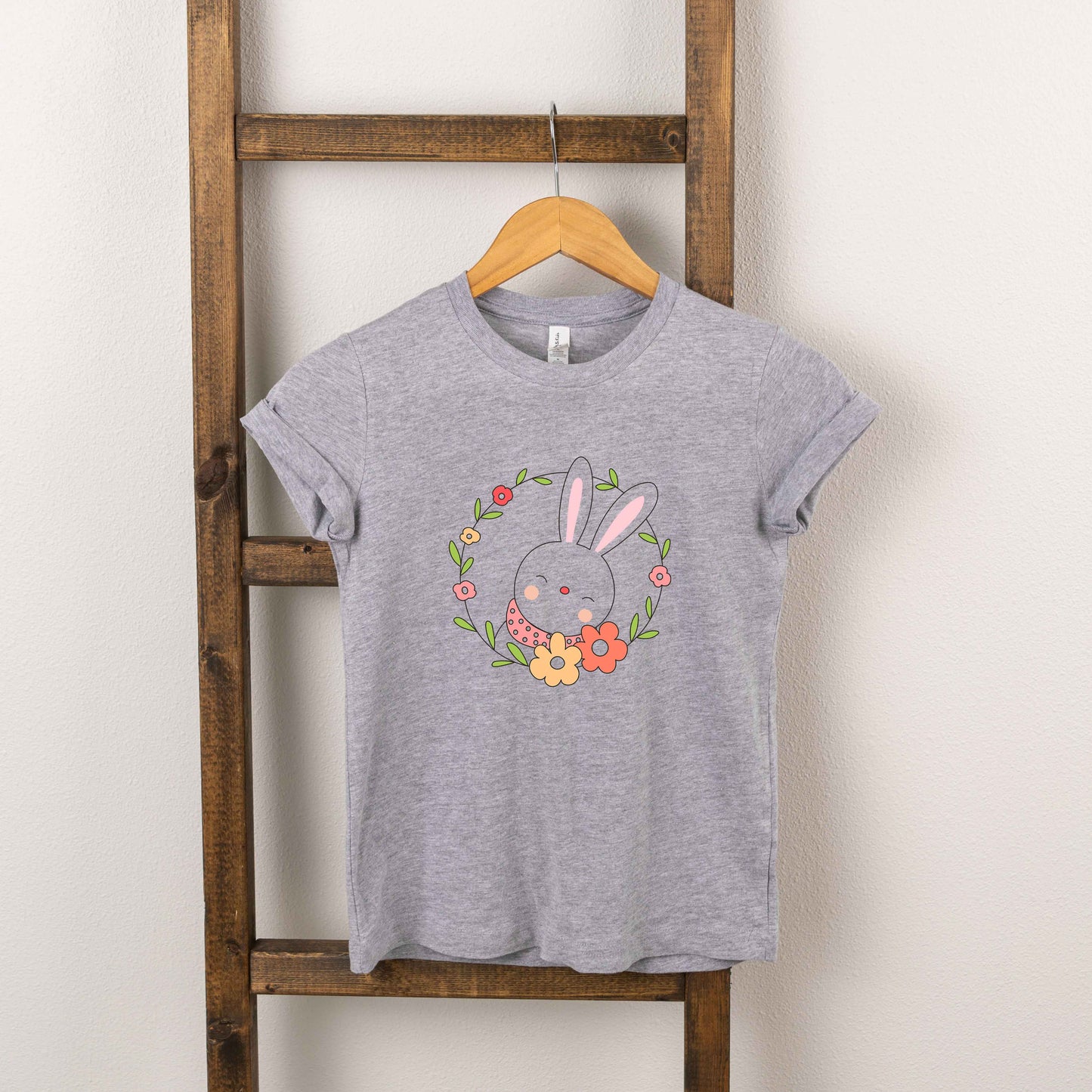 Easter Bunny Flower Wreath | Toddler Short Sleeve Crew Neck