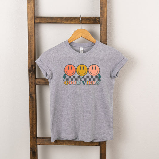 Checkered Good Vibes Smiley Face | Toddler Short Sleeve Crew Neck