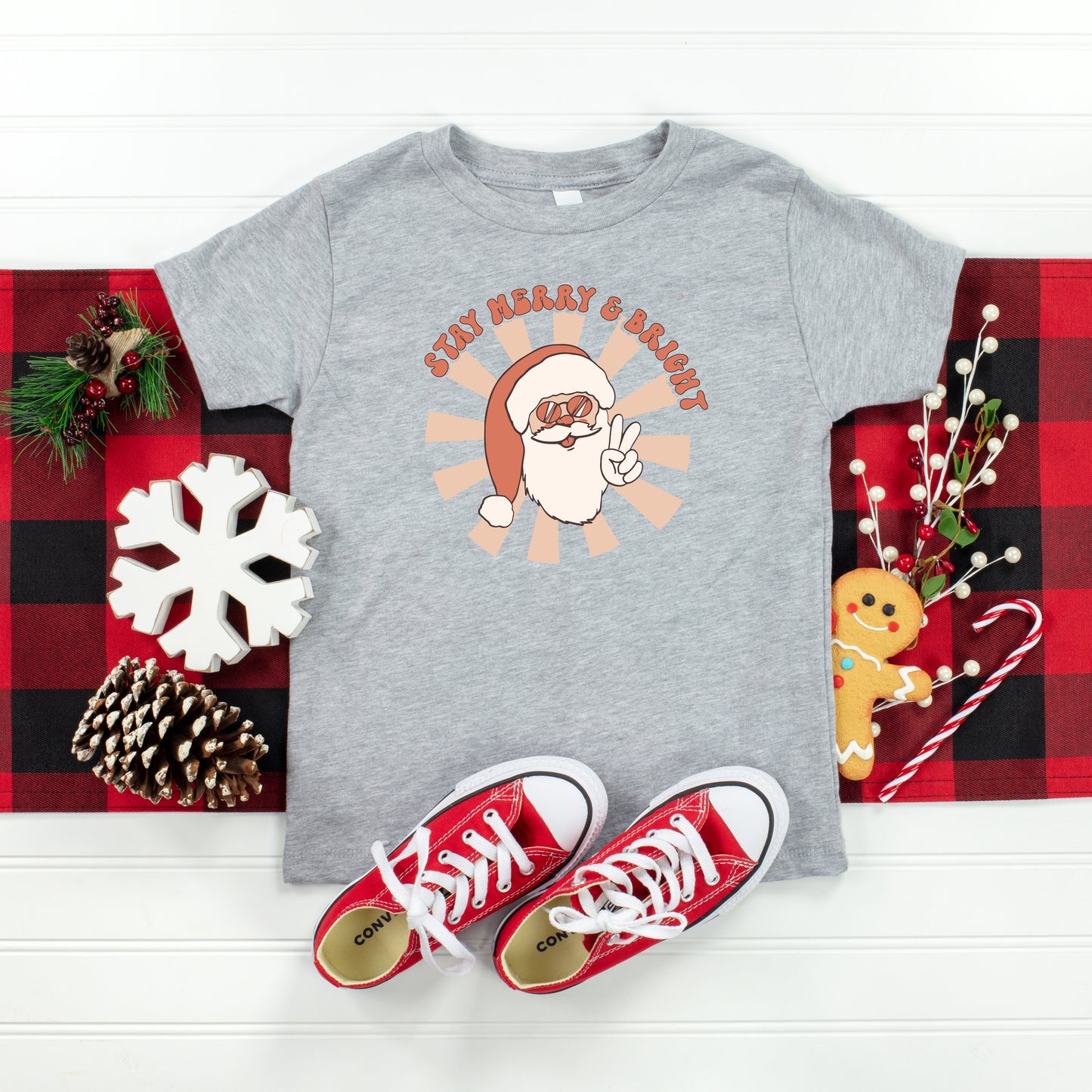 Stay Merry And Bright Santa | Toddler Short Sleeve Crew Neck