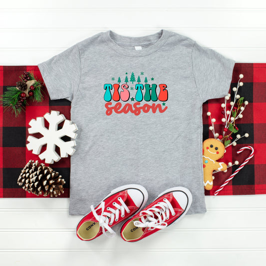 Retro Tis The Season Trees | Toddler Short Sleeve Crew Neck