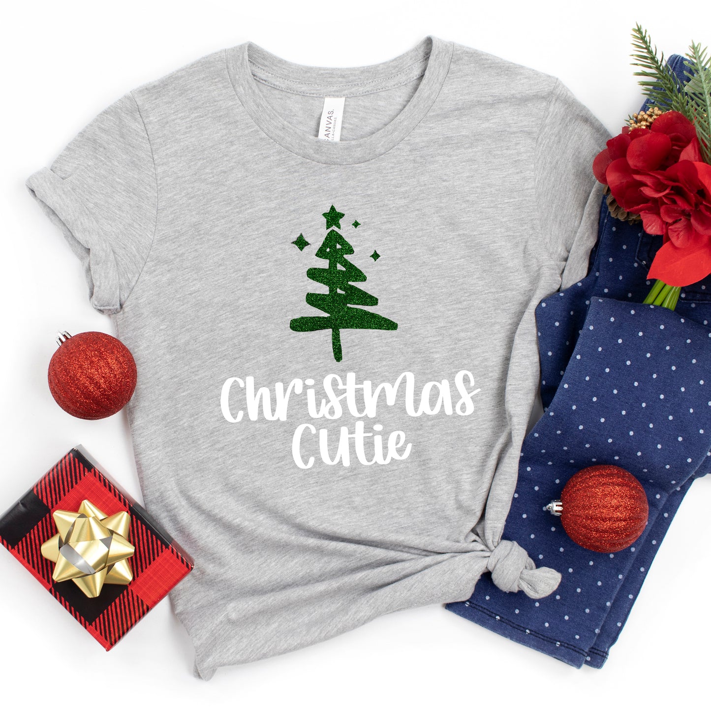 Christmas Cutie Tree Glitter | Youth Short Sleeve Crew Neck