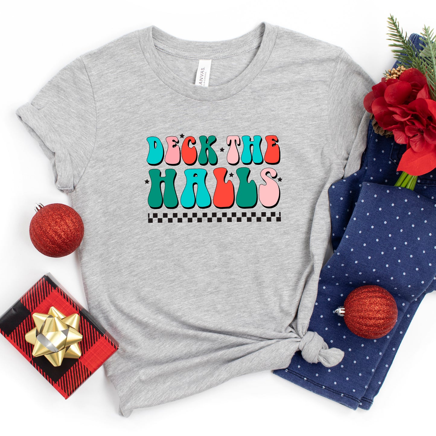 Retro Deck The Halls Checkered | Youth Short Sleeve Crew Neck