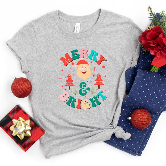 Retro Merry And Bright Santa | Youth Short Sleeve Crew Neck