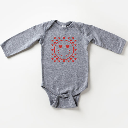 Smiley Face Hearts | Baby Long Sleeve Onesie