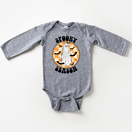 Spooky Season Checkered Ghost | Baby Long Sleeve Onesie