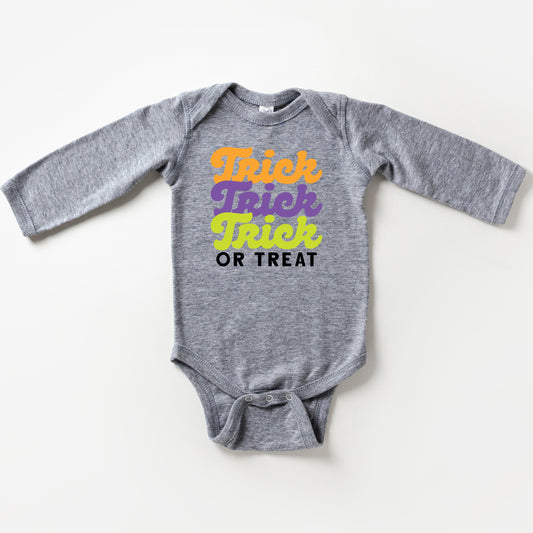 Trick Or Treat Colorful Stacked | Baby Long Sleeve Onesie