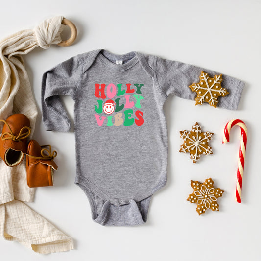 Holly Jolly Vibes Smile | Baby Long Sleeve Onesie