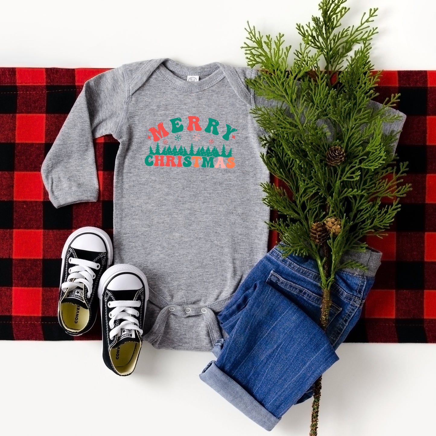 Merry Christmas Trees | Baby Long Sleeve Onesie