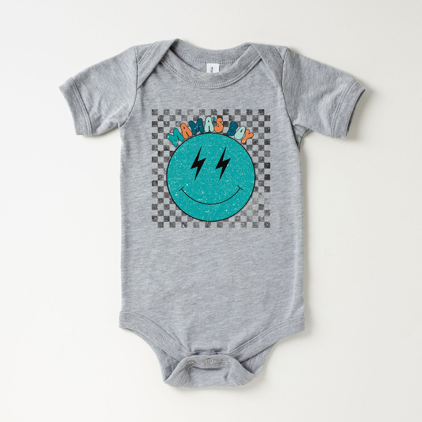 Mama's Boy Checkered Smiley Face | Baby Onesie