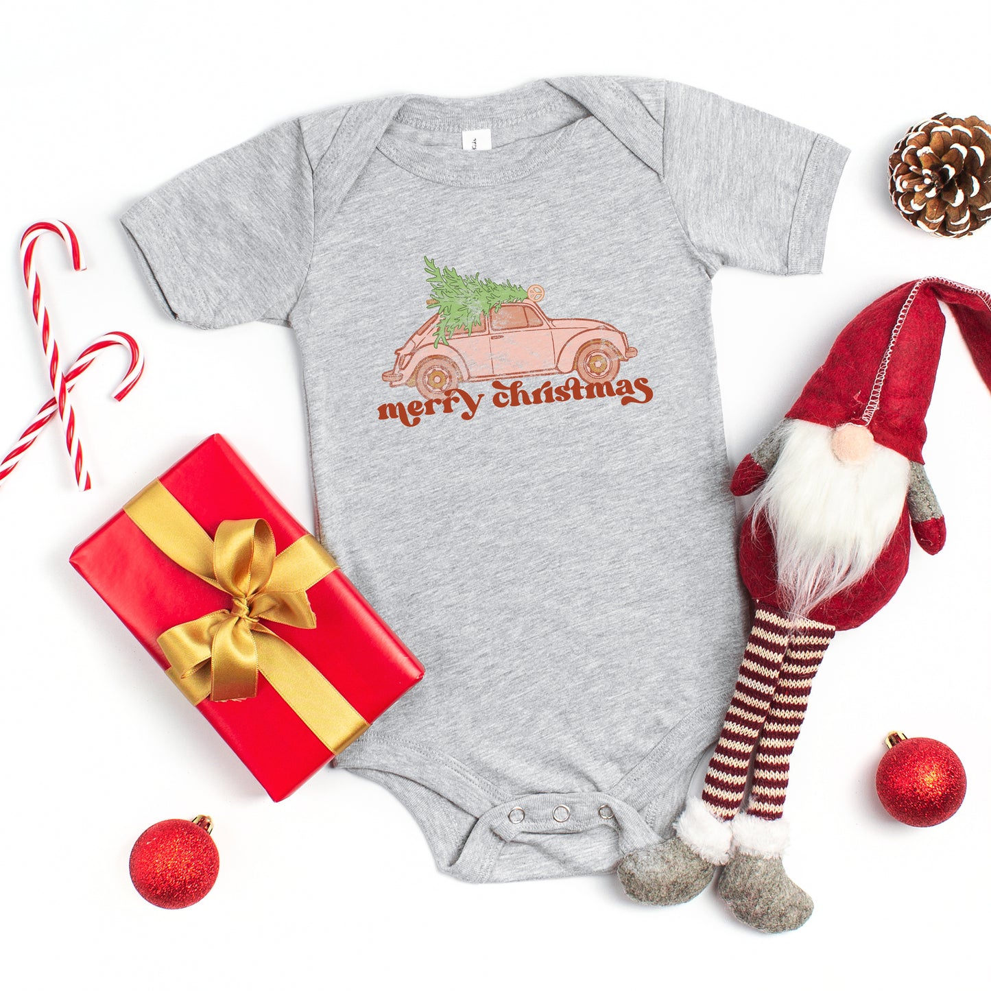 Merry Christmas Pink Car | Baby Onesie