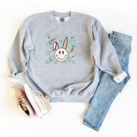 Checkered Smiley Easter Bunny | Youth Sweatshirt