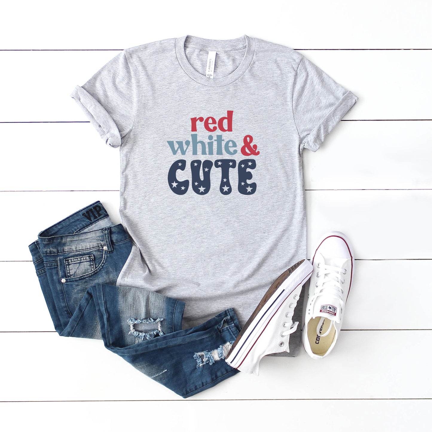 Red White And Cute Stars | Youth Short Sleeve Crew Neck