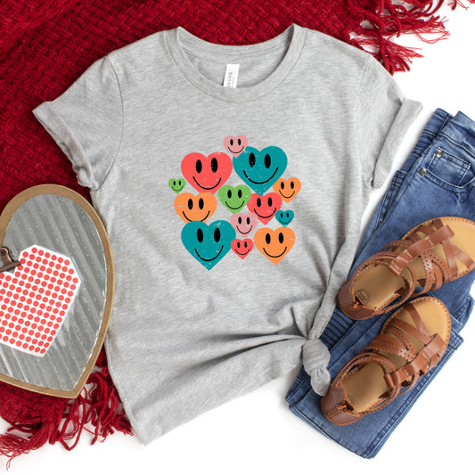 Distressed Smiley Hearts | Youth Short Sleeve Crew Neck