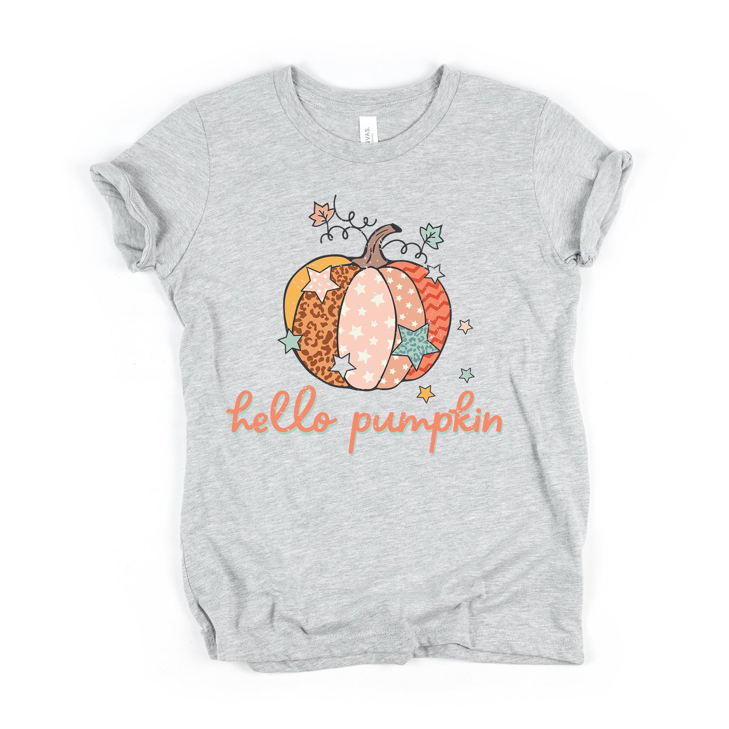 Hello Pumpkin Colorful Stars | Youth Short Sleeve Crew Neck