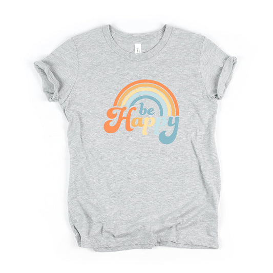 Retro Be Happy Rainbow | Youth Short Sleeve Crew Neck