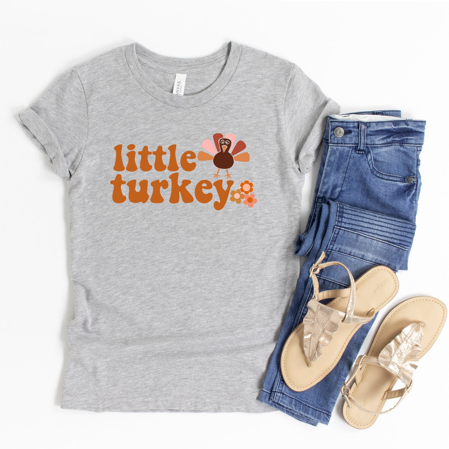 Little Turkey Flowers | Youth Short Sleeve Crew Neck