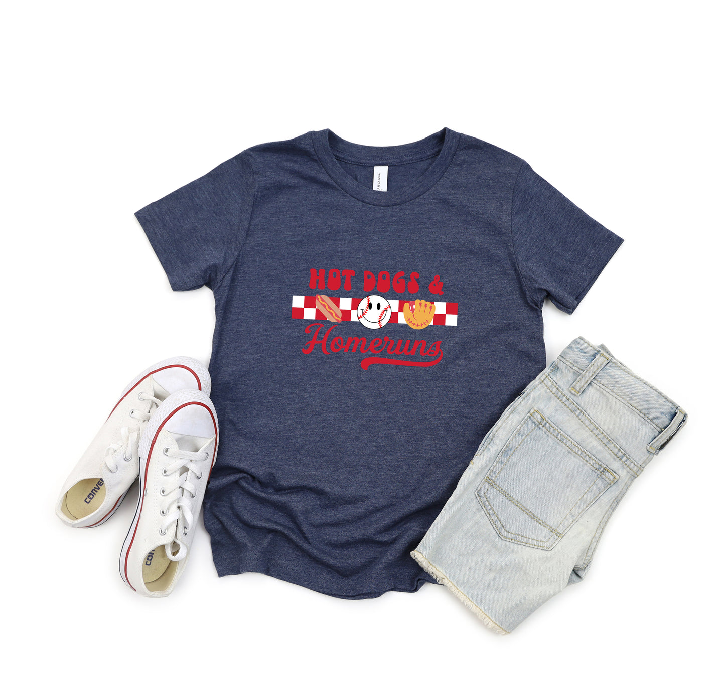 Hot Dogs & Home Runs Smiley Face | Youth Short Sleeve Crew Neck