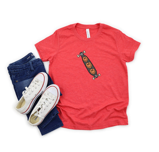 Skate Board With Smiley Faces | Youth Short Sleeve Crew Neck