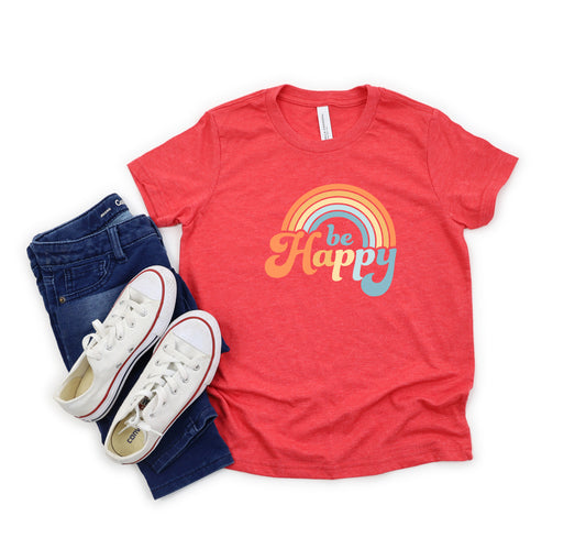 Retro Be Happy Rainbow | Youth Short Sleeve Crew Neck