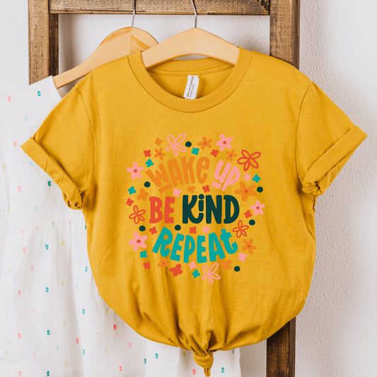 Wake Up Be Kind Repeat Floral | Youth Short Sleeve Crew Neck