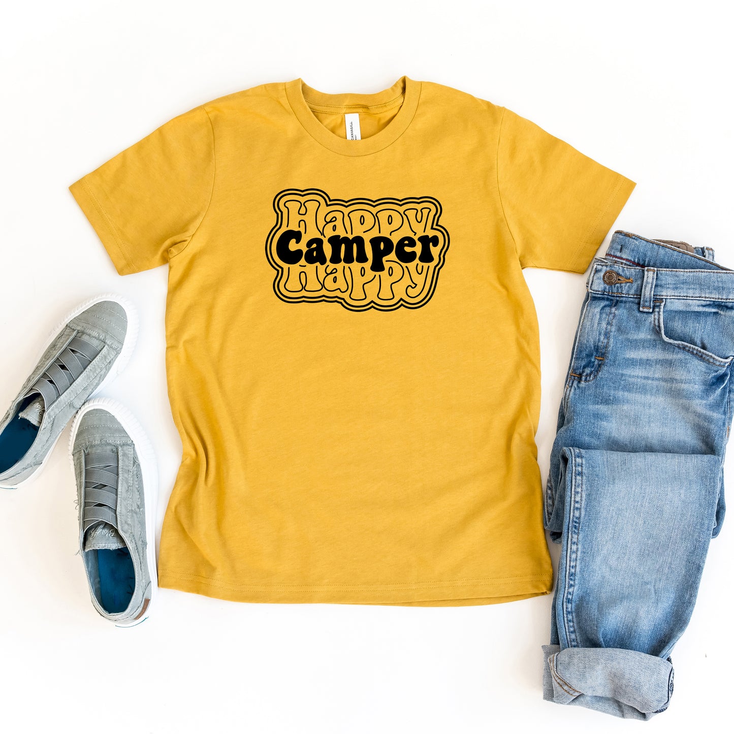 Happy Camper Stacked | Youth Short Sleeve Crew Neck