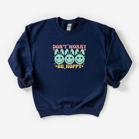 Don't Worry Be Hoppy Smiley Face With Ears | Youth Sweatshirt