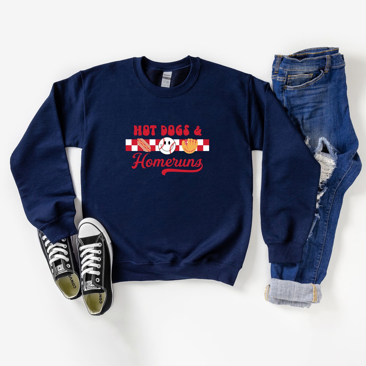 Hot Dogs and Home Runs Smiley Face | Youth Sweatshirt