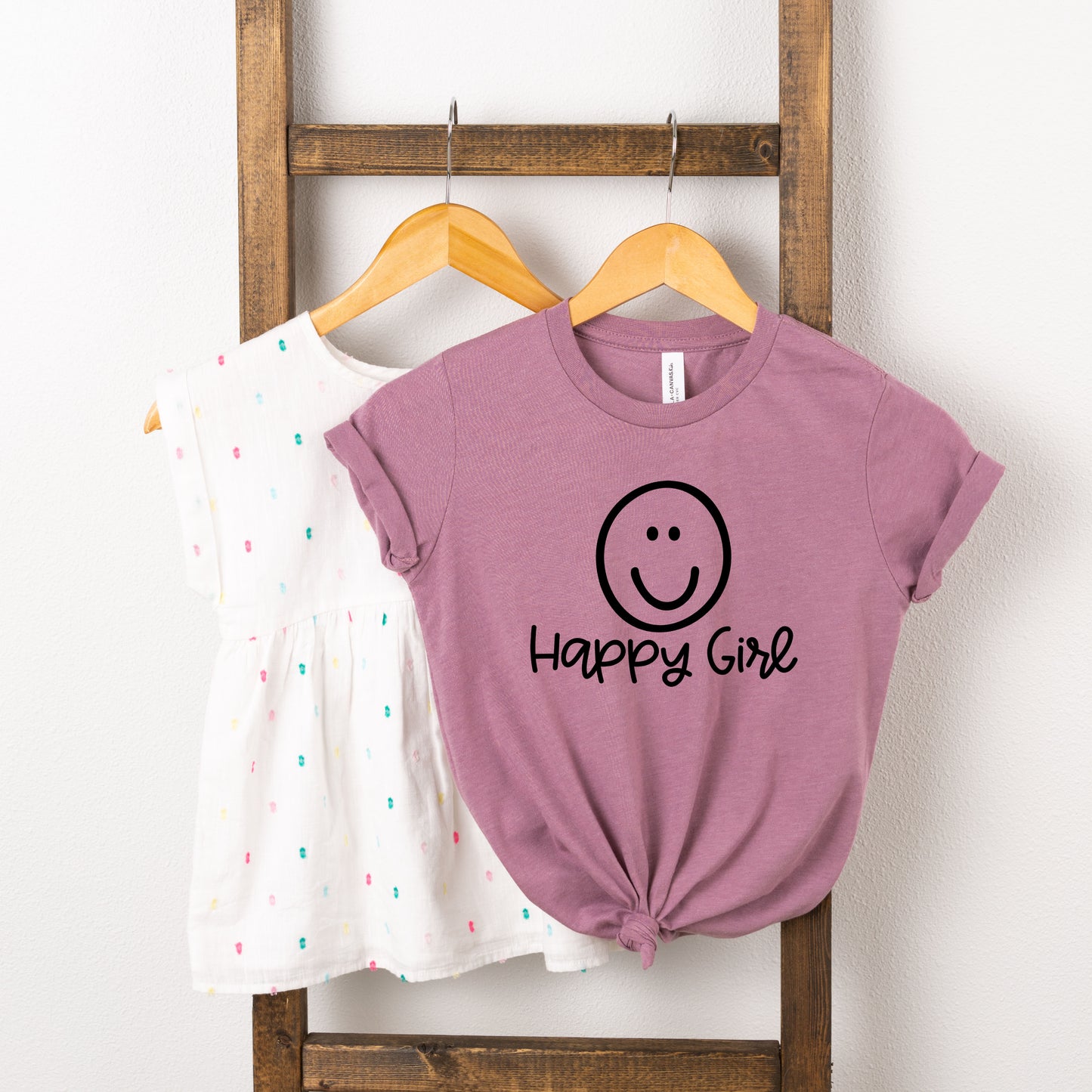 Happy Girl Smiley Face | Youth Short Sleeve Crew Neck