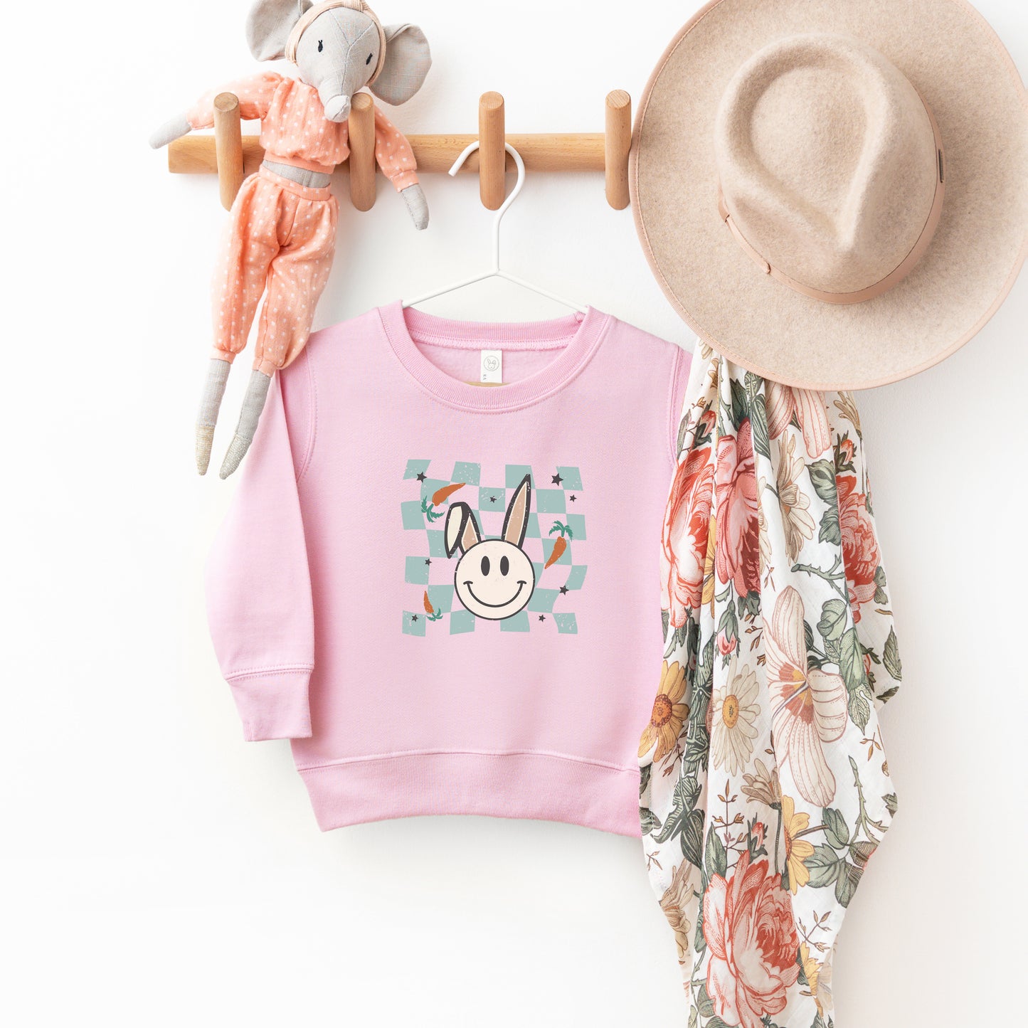 Checkered Smiley Easter Bunny | Toddler Sweatshirt