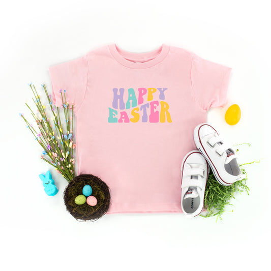 Happy Easter Wavy Colorful | Toddler Short Sleeve Crew Neck