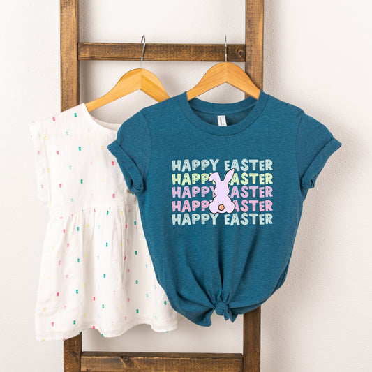 Pastel Happy Easter Stacked | Toddler Short Sleeve Crew Neck
